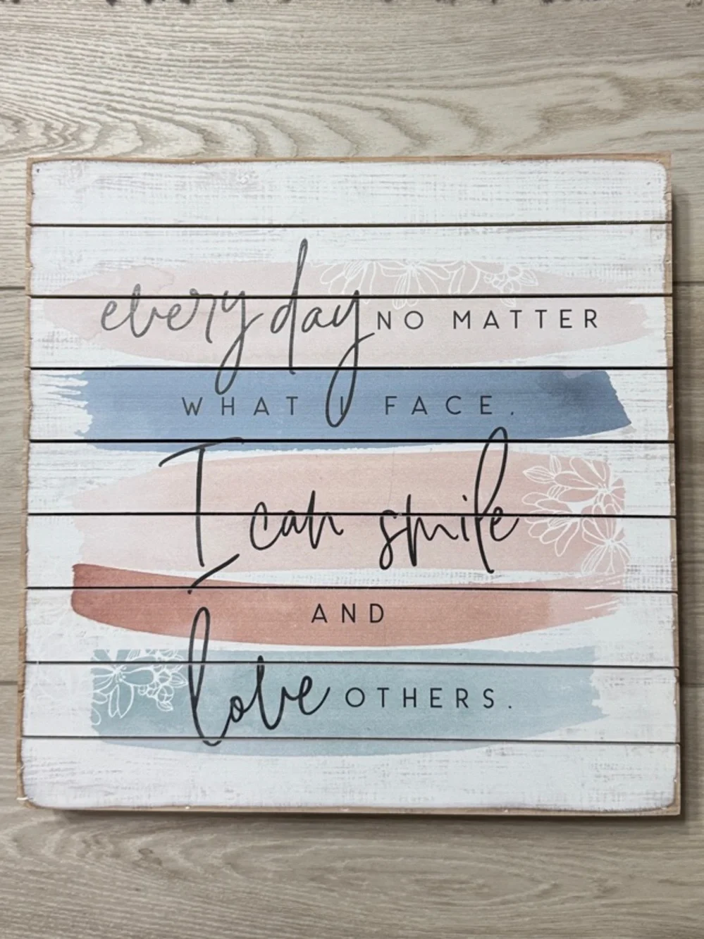 NWT- Inspirational Pastel Brushstroke Wall Plaque - Every Day I Can Smile